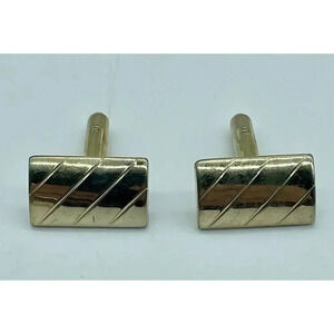 Vintage Cufflinks 50’s Style‎ Rectangular Gold Tone Finish With Diagonal Lines